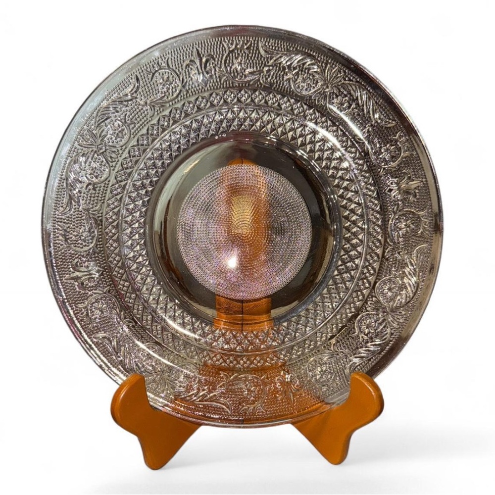 KIG Crystal Clear Trellis Pattern Sandwich Glass Dinner Plate